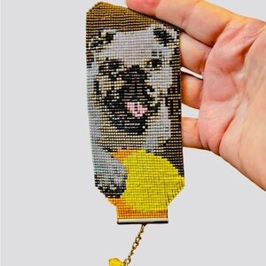 Hand woven handcrafted loom seed beaded bracelet adjustable Bulldog with ball